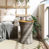 Vidaxl tuinbijzettafel trommelvormig poly rattan en massief hout grijs