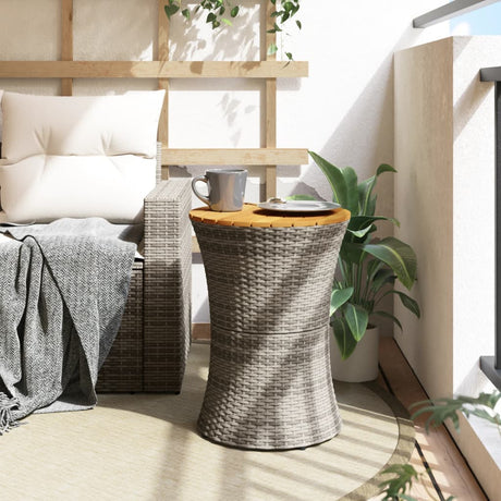 Vidaxl tuinbijzettafel trommelvormig poly rattan en massief hout grijs
