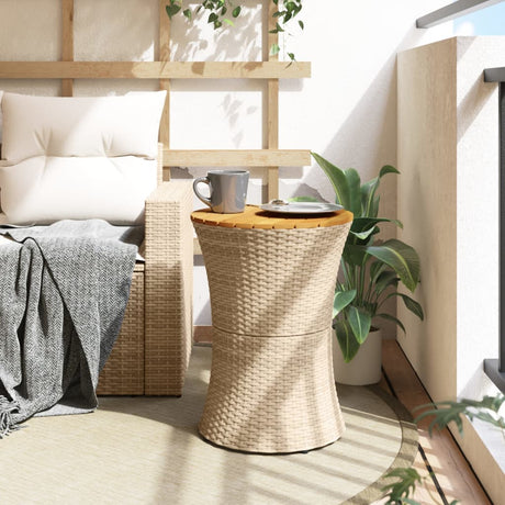 Vidaxl tuinbijzettafel trommelvormig poly rattan en massief hout beige