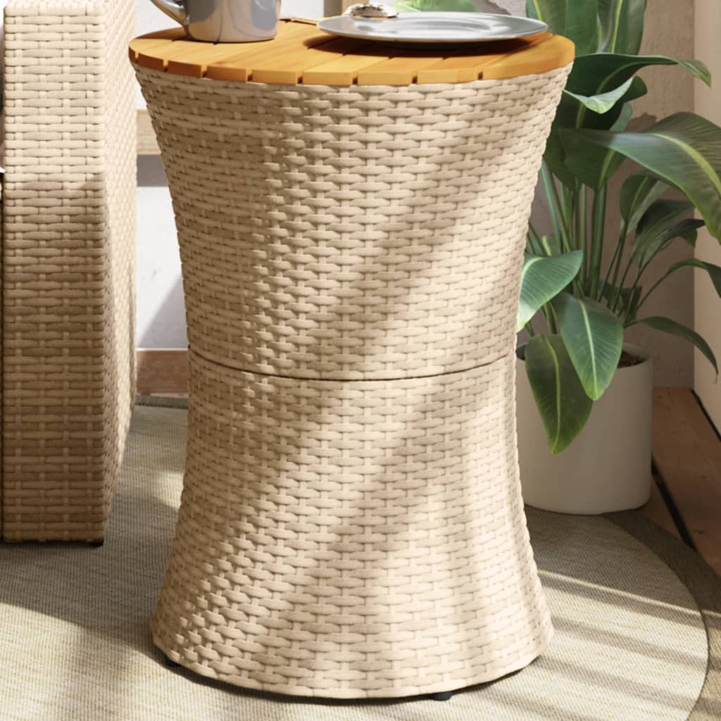 Vidaxl tuinbijzettafel trommelvormig poly rattan en massief hout beige