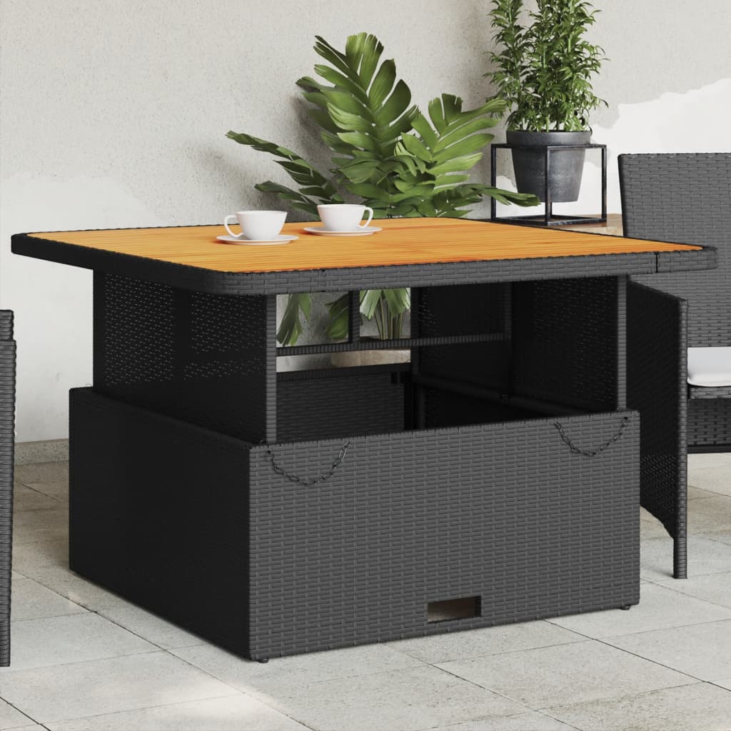 Vidaxl tuintafel 110x110x71 cm poly rattan en massief acaciahout zwart