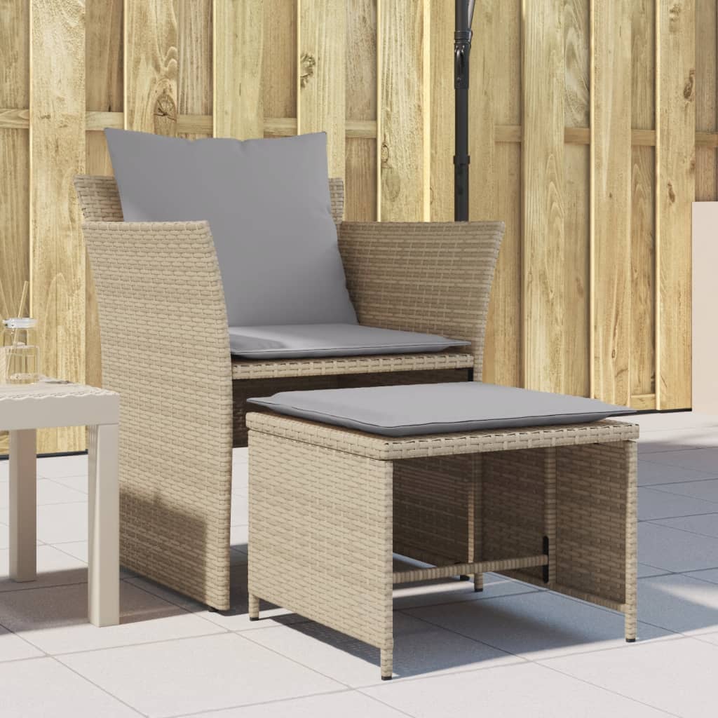 Vidaxl tuinstoel met voetenbank poly rattan beige
