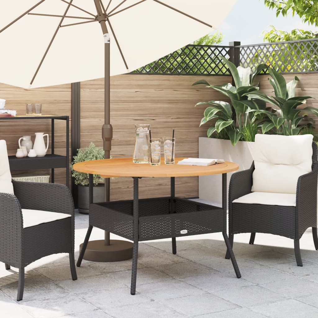 Vidaxl tuintafel met acaciahouten blad ø110x71 cm poly rattan zwart