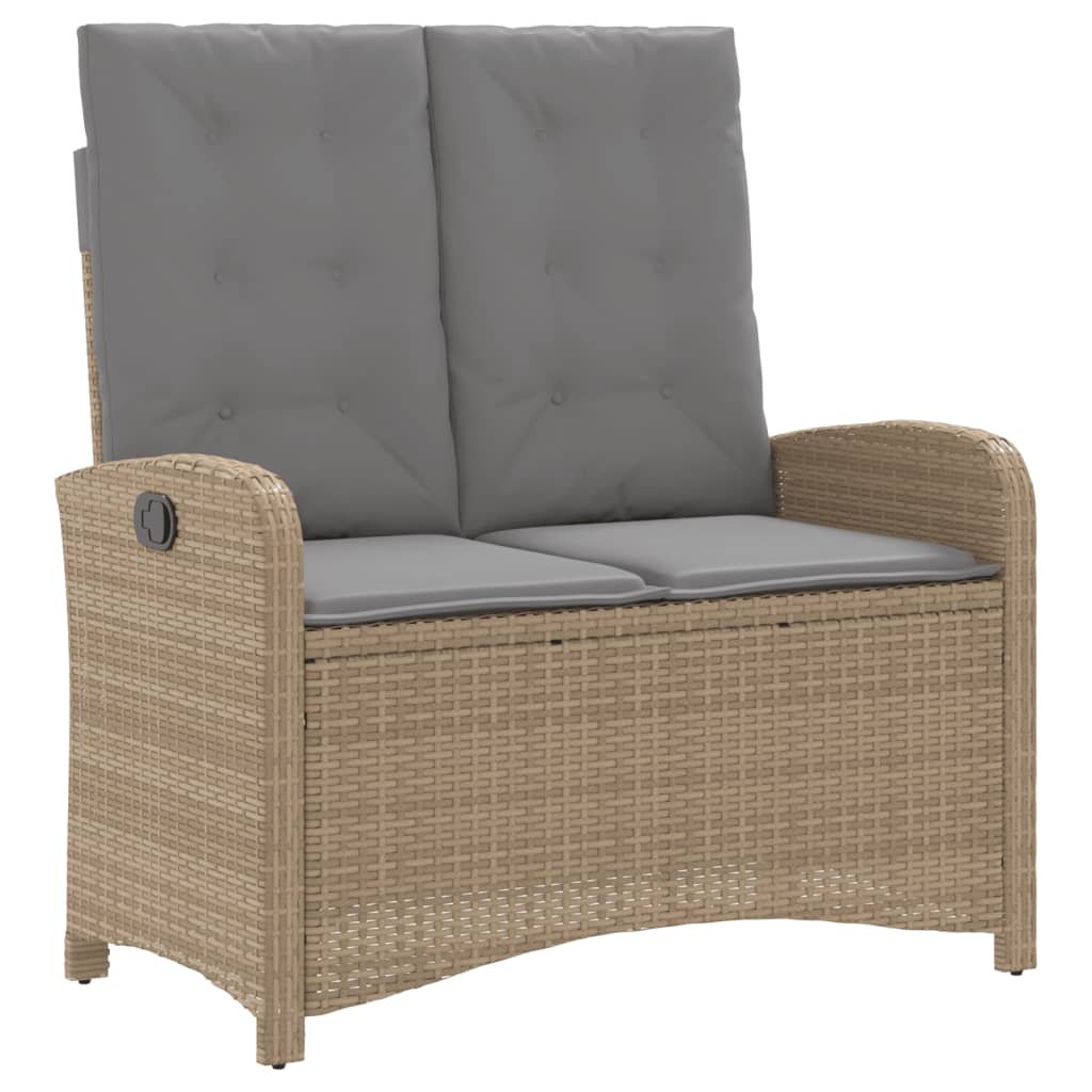 Vidaxl tuinbankje verstelbaar met kussens poly rattan beige