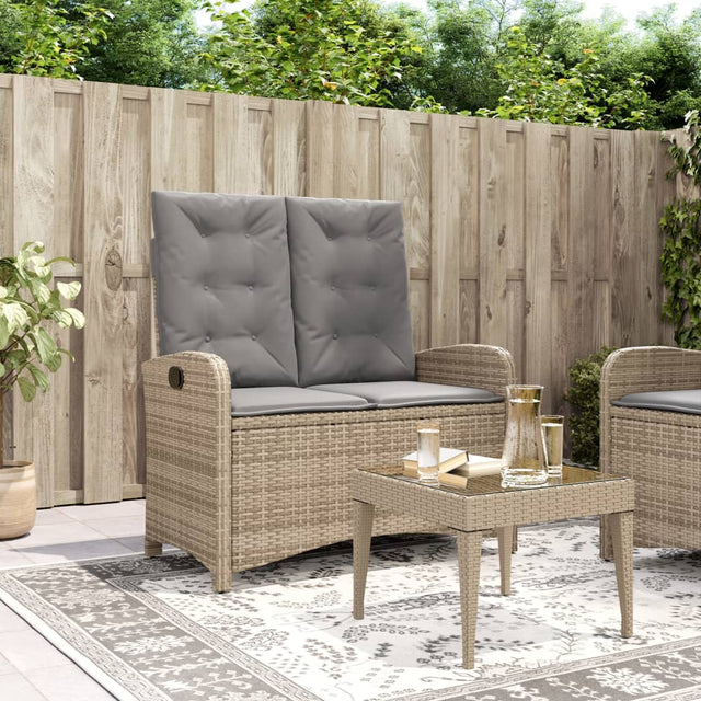 Vidaxl tuinbankje verstelbaar met kussens poly rattan beige