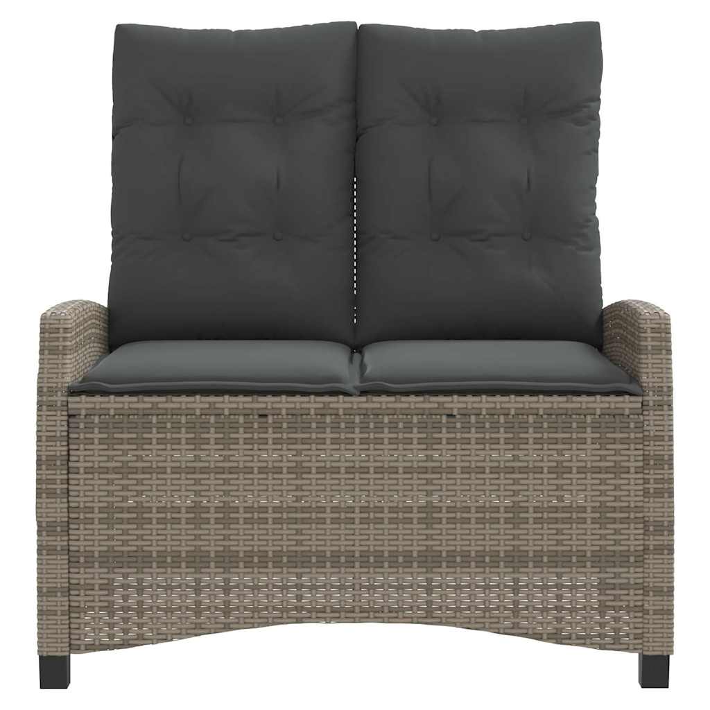 Vidaxl tuinbankje verstelbaar met kussens poly rattan grijs