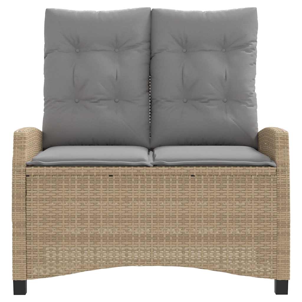 Vidaxl tuinbankje verstelbaar met kussens poly rattan beige
