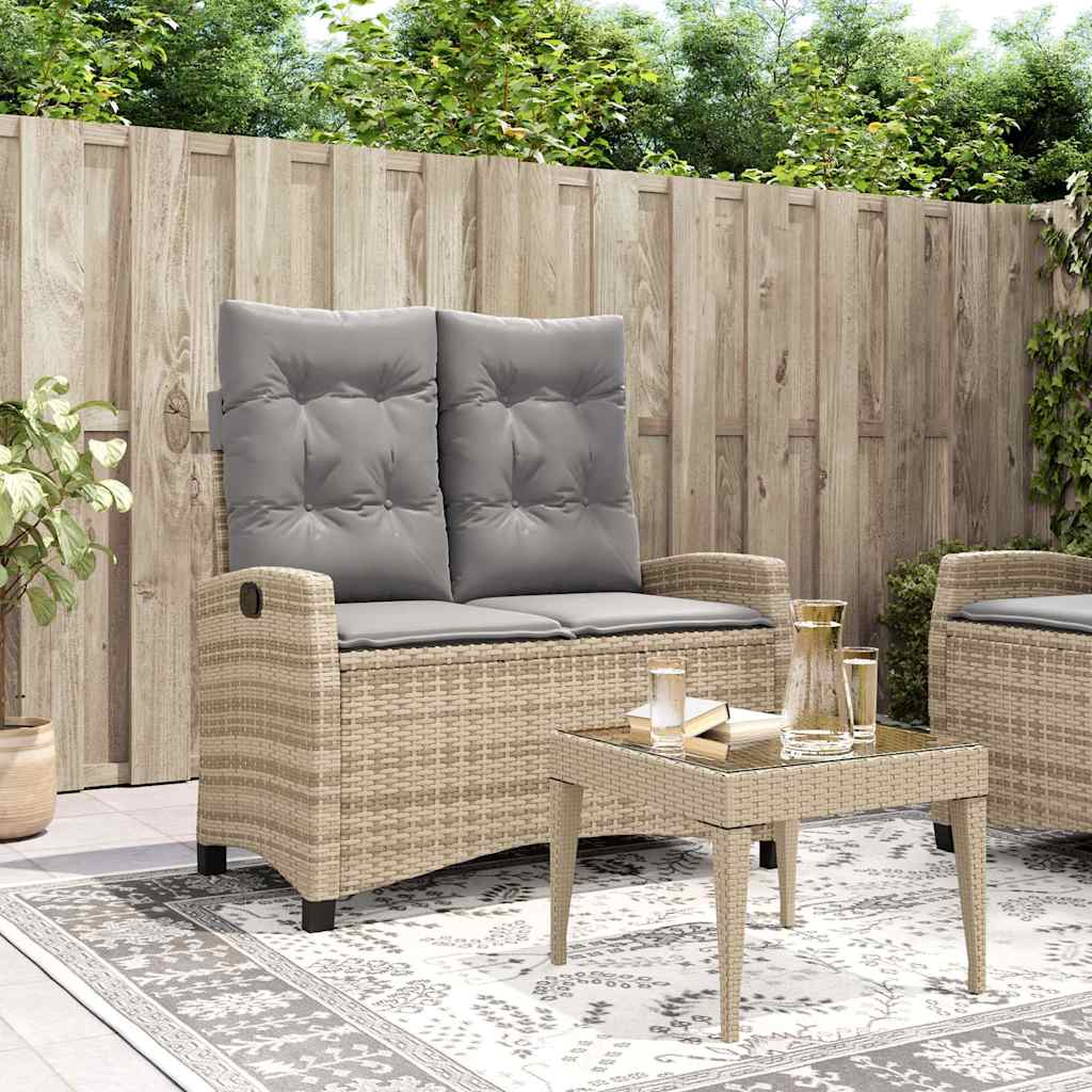 Vidaxl tuinbankje verstelbaar met kussens poly rattan beige
