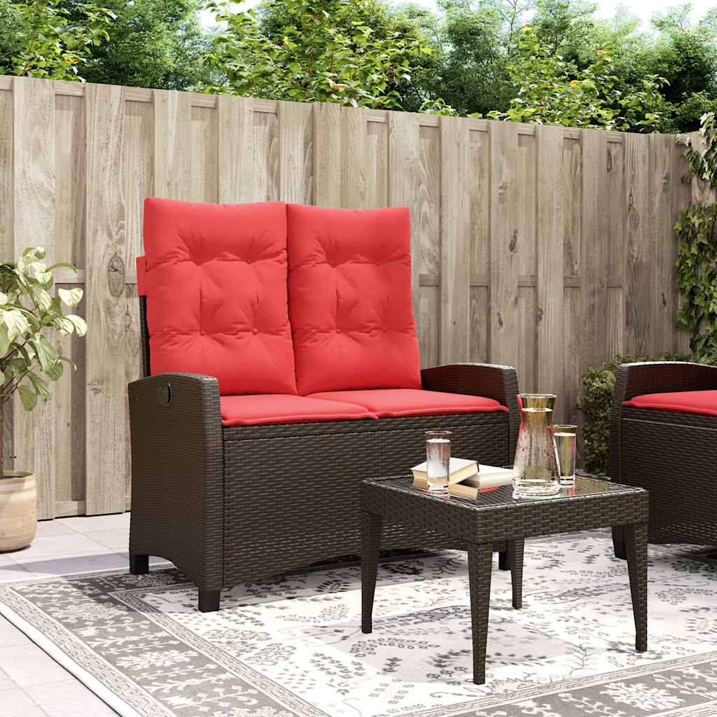 Vidaxl tuinbankje verstelbaar met kussens poly rattan bruin