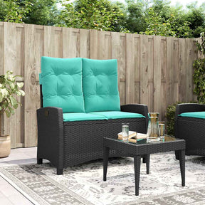 Vidaxl tuinbankje verstelbaar met kussens poly rattan zwart