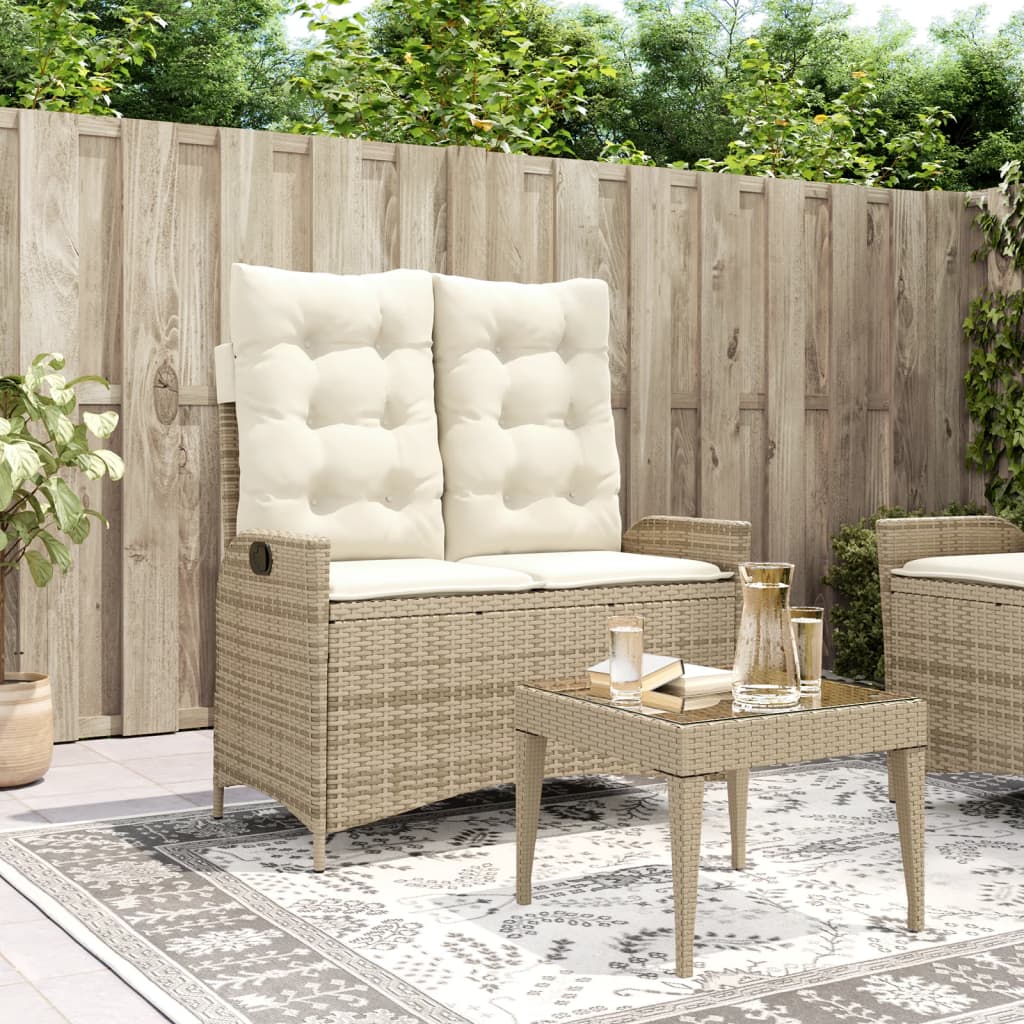 Vidaxl tuinbankje verstelbaar met kussens poly rattan beige
