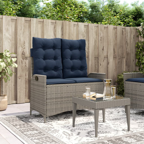 Vidaxl tuinbankje verstelbaar met kussens poly rattan grijs