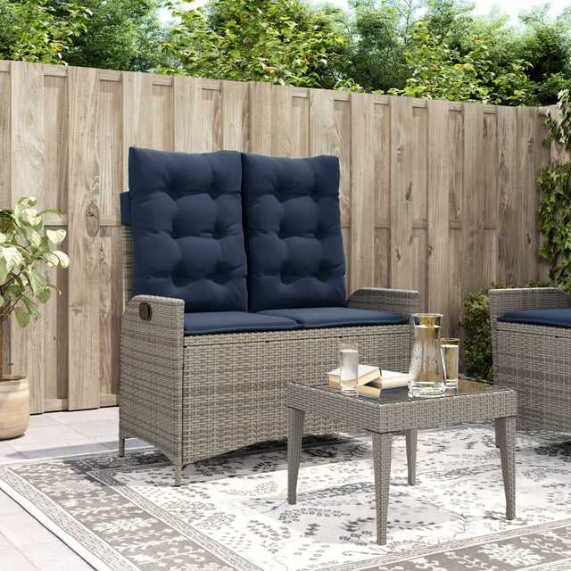 Vidaxl tuinbankje verstelbaar met kussens poly rattan grijs