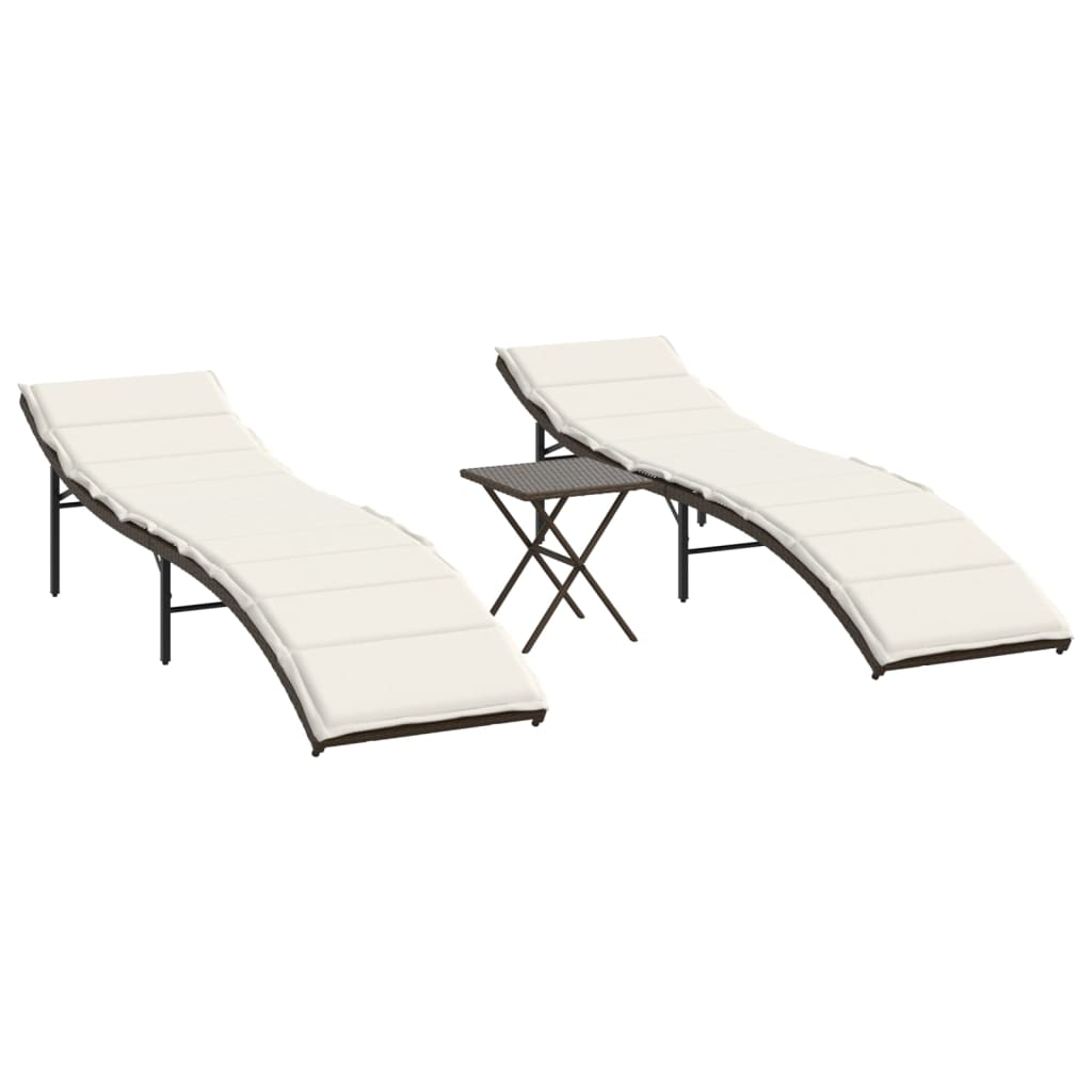 Vidaxl ligstoelen 2 st met tafel poly rattan bruin