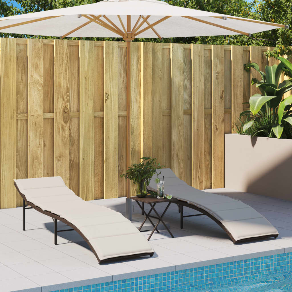 Vidaxl ligstoelen 2 st met tafel poly rattan bruin