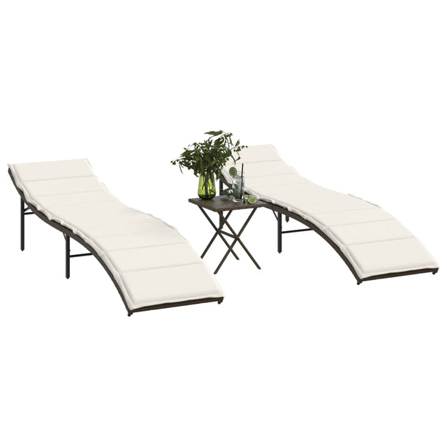 Vidaxl ligstoelen 2 st met tafel poly rattan bruin