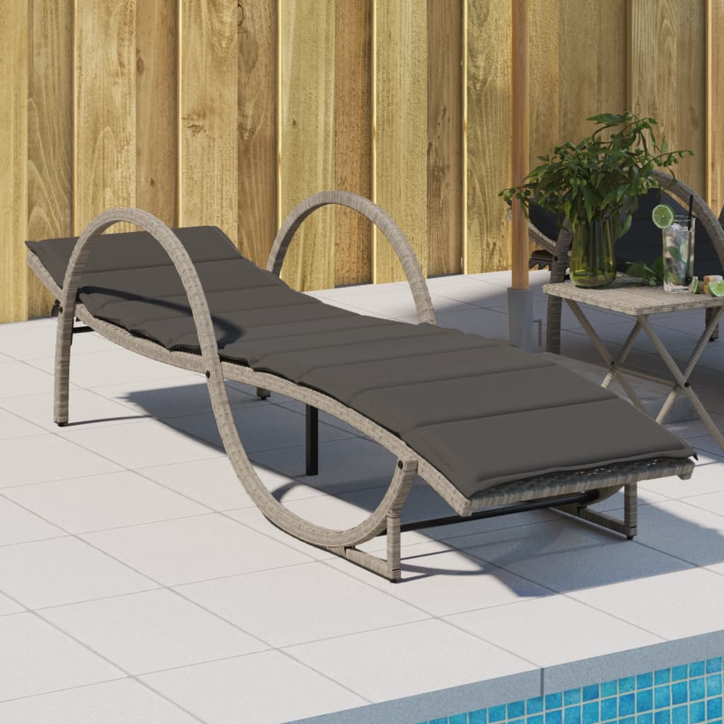 Vidaxl ligbed met kussen 60x199x42 cm poly rattan lichtgrijs