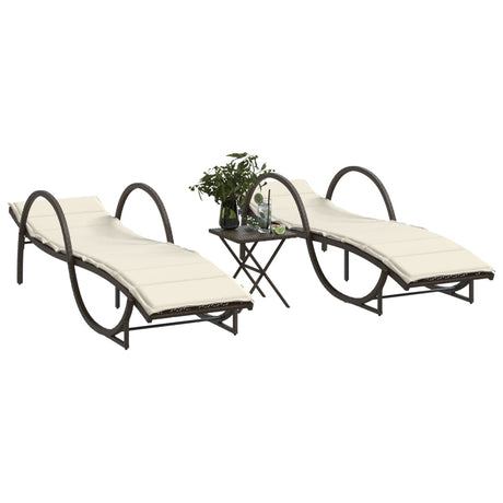 Vidaxl ligstoelen 2 st met tafel poly rattan bruin