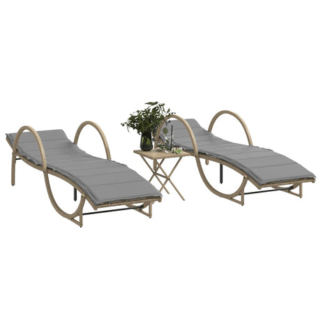 Vidaxl ligstoelen 2 st met tafel poly rattan beige