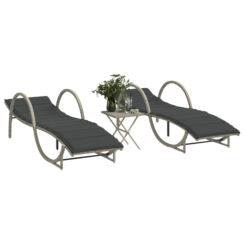Vidaxl ligbedden 2 st met tafel poly rattan lichtgrijs