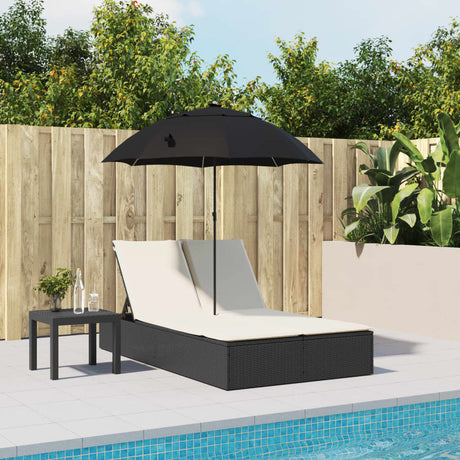 Vidaxl ligbed 2-persoons met kussens en parasol poly rattan zwart