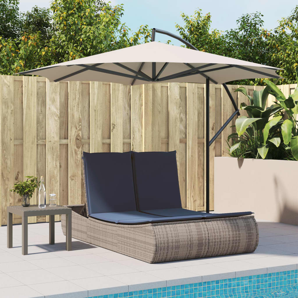 Vidaxl ligbed 2-persoons met kussens poly rattan grijs