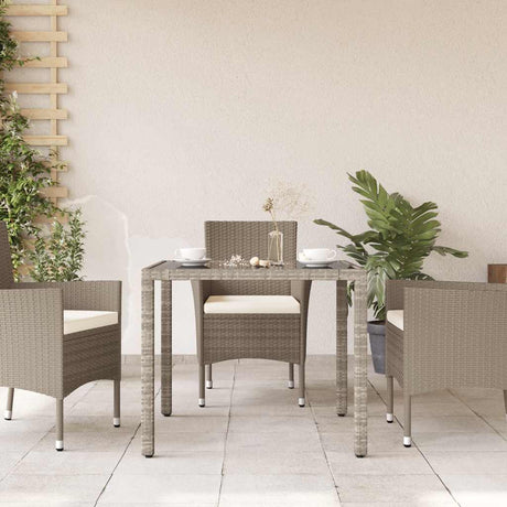 Vidaxl tuintafel met glazen blad 90x90x75 cm poly rattan lichtgrijs