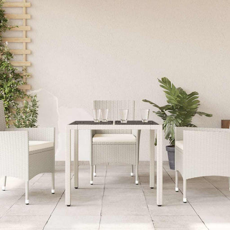Vidaxl tuintafel met glazen blad 90x90x75 cm poly rattan wit