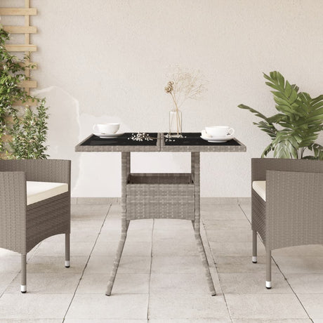 Vidaxl tuintafel met glazen blad 80x80x75 cm poly rattan lichtgrijs