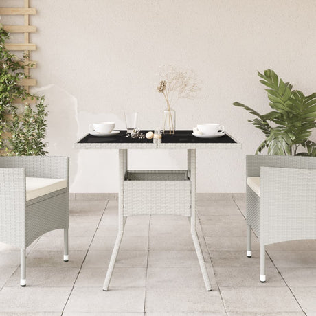 Vidaxl tuintafel met glazen blad 80x80x75 cm poly rattan wit