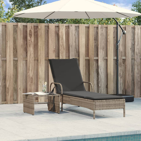 Vidaxl ligbed met wielen en kussen poly rattan grijs