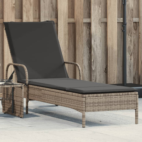 Vidaxl ligbed met wielen en kussen poly rattan grijs