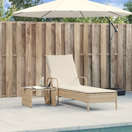 Vidaxl ligbed met wielen en kussen poly rattan beige