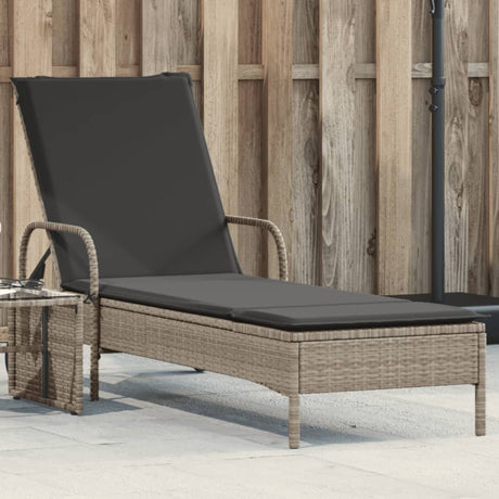 Vidaxl ligbed met wielen en kussens poly rattan lichtgrijs