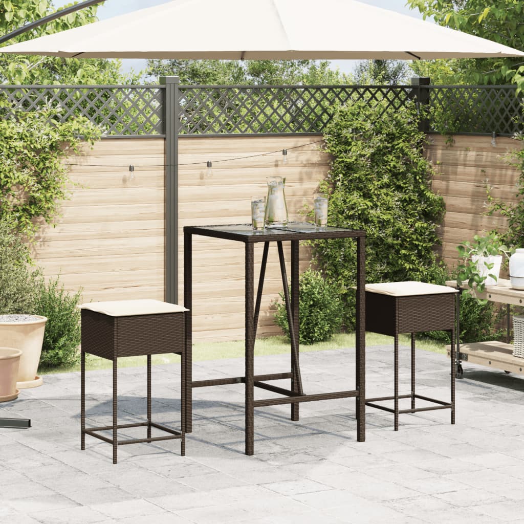 Vidaxl tuinbarkrukken 2 st met kussens poly rattan bruin