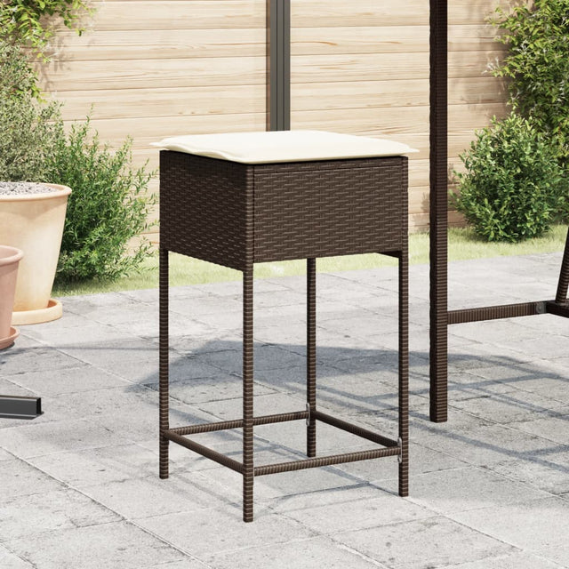 Vidaxl tuinbarkrukken 2 st met kussens poly rattan bruin