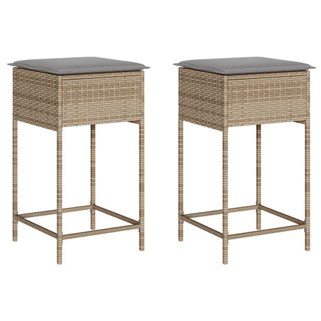 Vidaxl tuinbarkrukken 2 st met kussens poly rattan beige