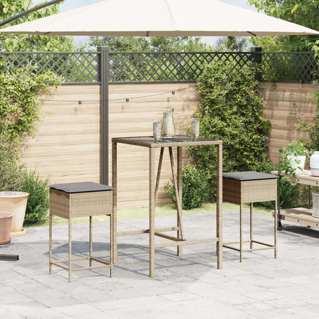 Vidaxl tuinbarkrukken 2 st met kussens poly rattan beige