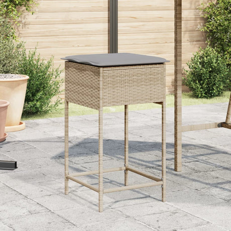 Vidaxl tuinbarkrukken 2 st met kussens poly rattan beige
