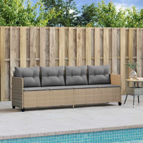 Vidaxl ligbed met kussens poly rattan beige