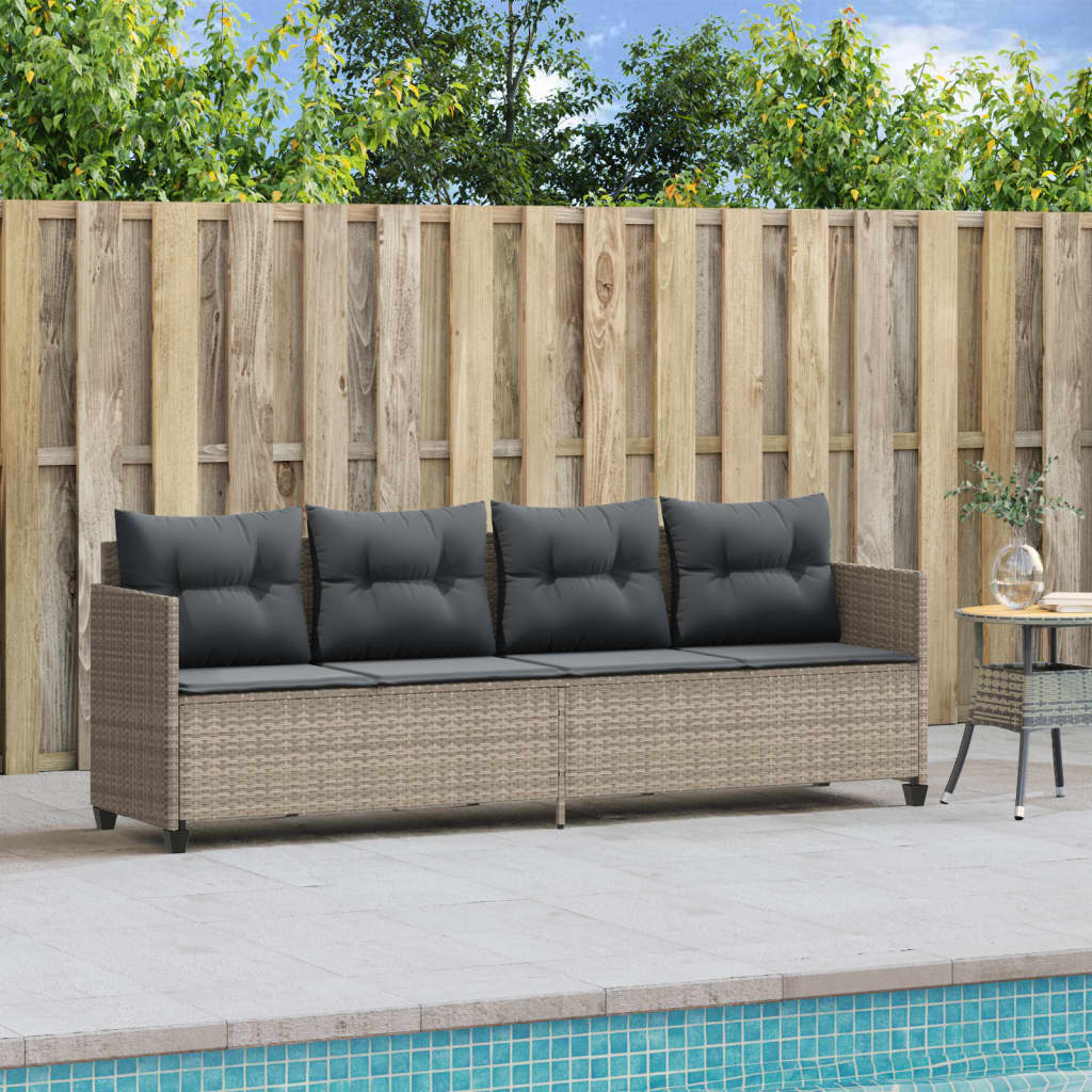 Vidaxl ligbed met kussen poly rattan lichtgrijs