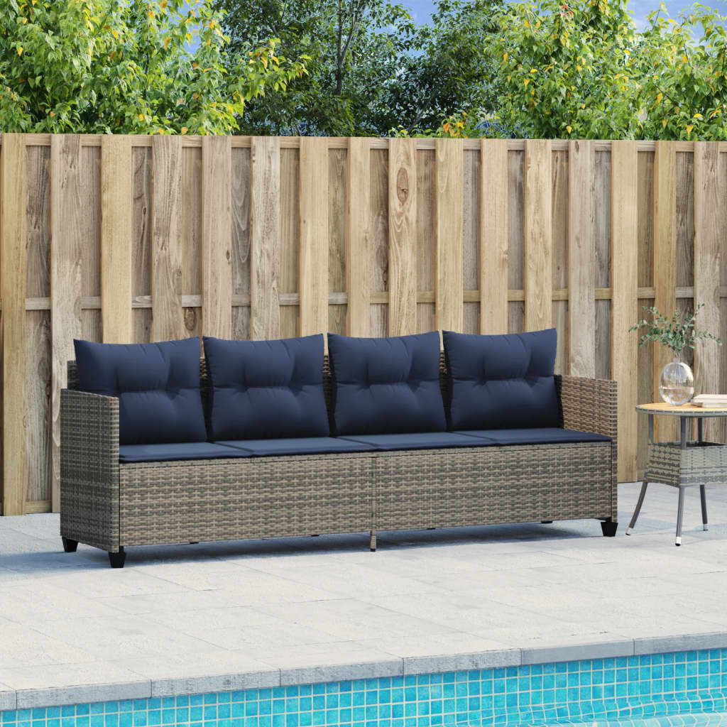Vidaxl ligbed met kussen poly rattan grijs
