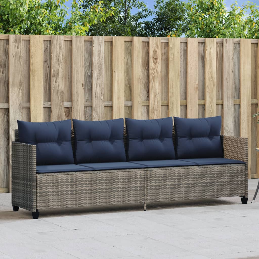 Vidaxl ligbed met kussen poly rattan grijs