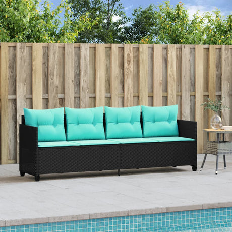 Vidaxl ligbed met kussens poly rattan zwart