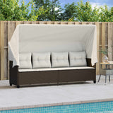 Vidaxl ligbed met luifel en kussens poly rattan bruin
