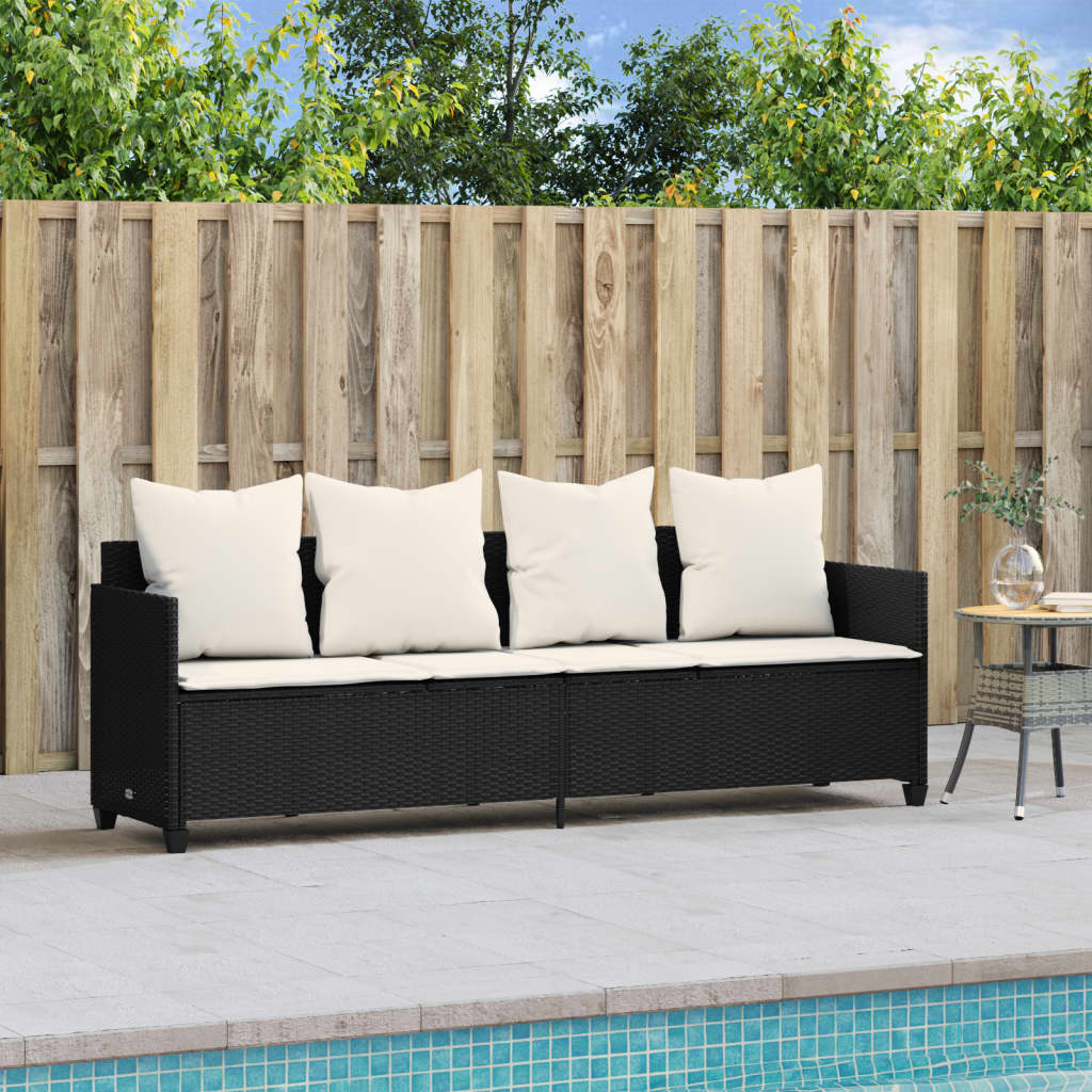 Vidaxl ligbed met kussens poly rattan zwart