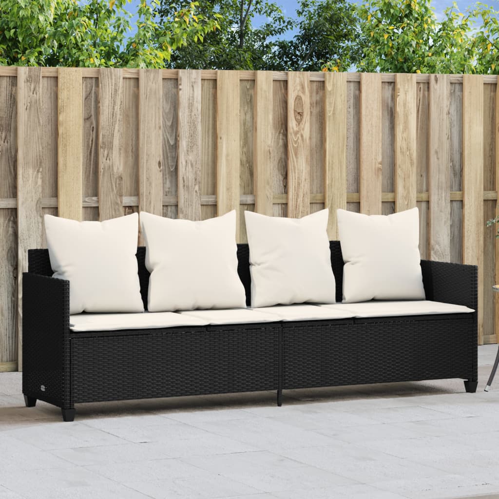Vidaxl ligbed met kussens poly rattan zwart