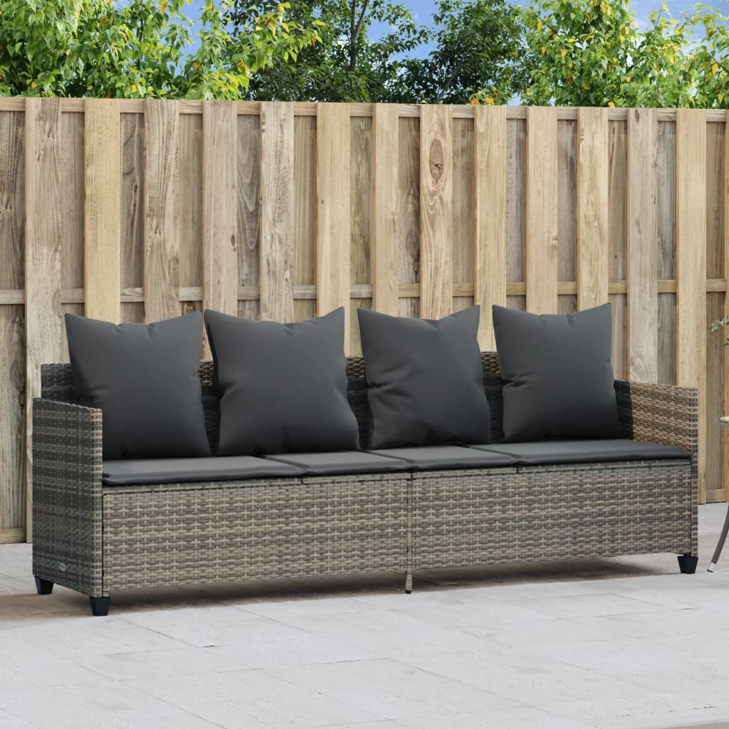 Vidaxl ligbed met kussen poly rattan grijs