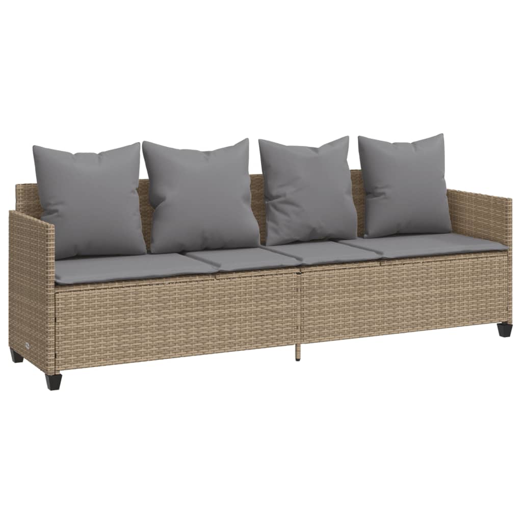 Vidaxl ligbed met kussens poly rattan beige