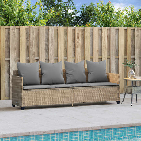 Vidaxl ligbed met kussens poly rattan beige